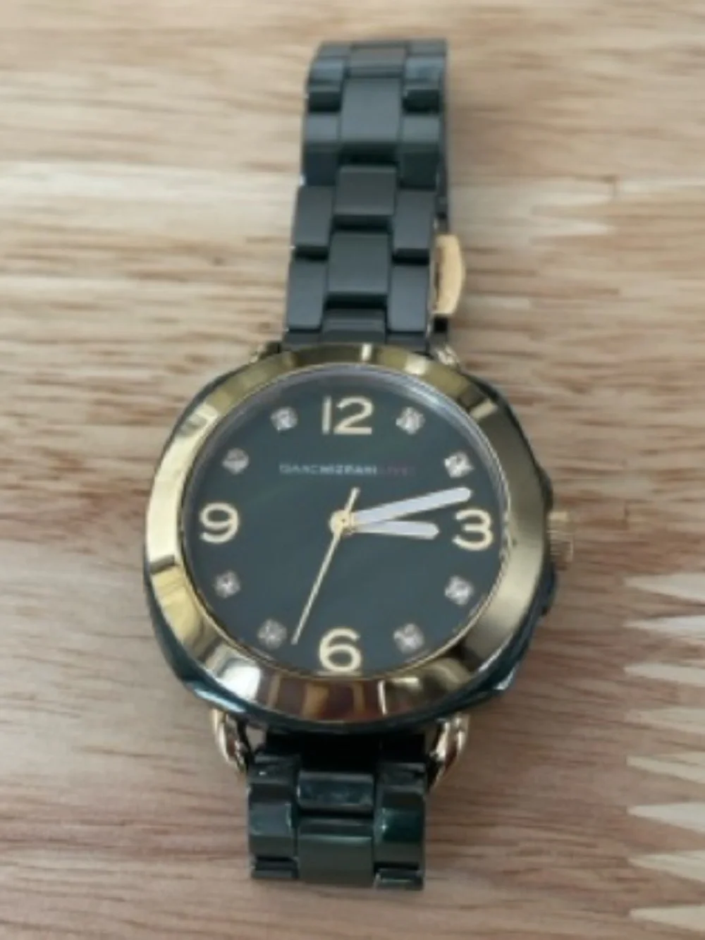 Isaac Mizrahi Live Forest Green Ceramic Watch Gold Trim New Battery